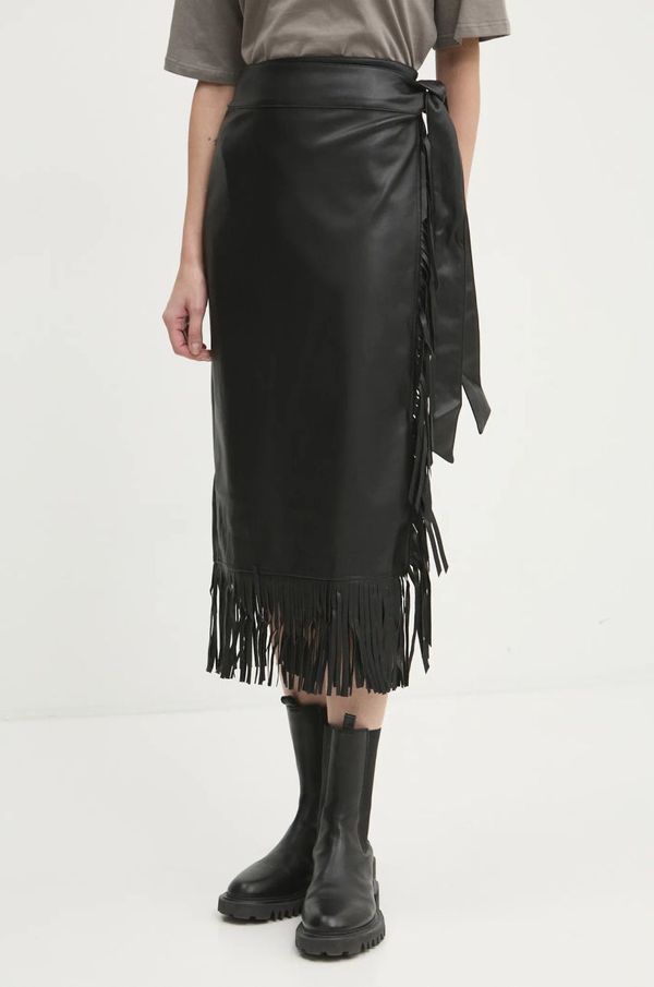 Never Fully Dressed Usnjeno krilo Never Fully Dressed Vegan Leather Fringe Jaspre črna barva, NFDSK573