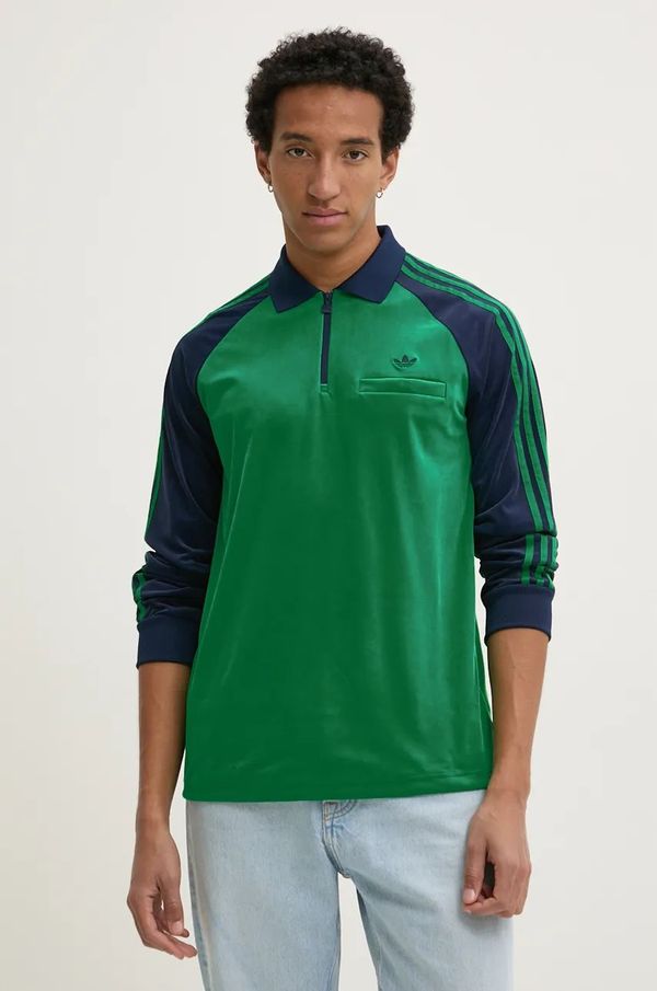 adidas Originals Velur pulover adidas Originals Velour Polo zelena barva, JN5981