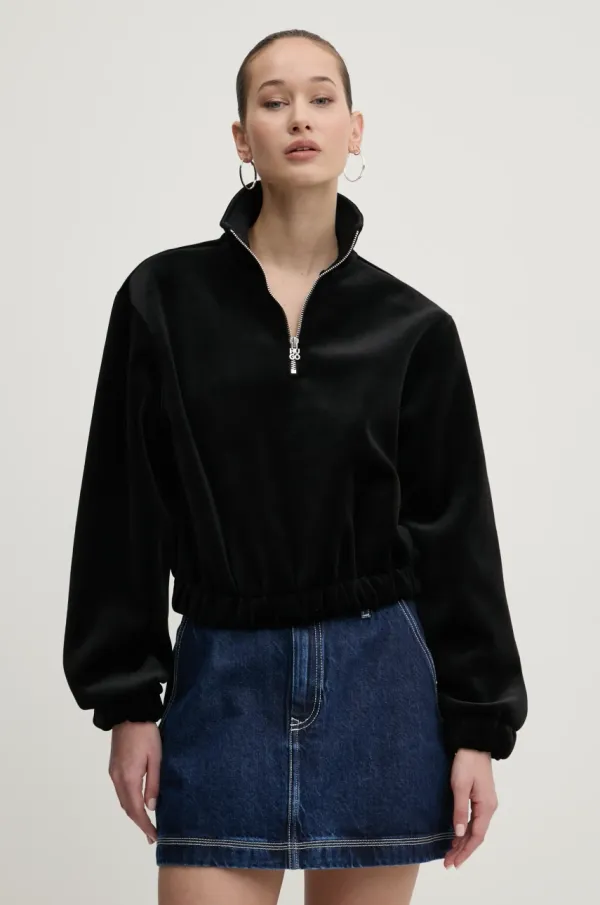 HUGO Velur pulover HUGO črna barva, 50534055