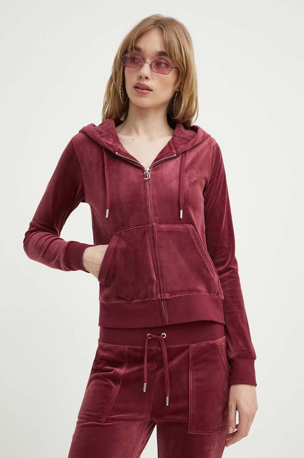 Juicy Couture Velur pulover Juicy Couture bordo barva, s kapuco, JCAP176