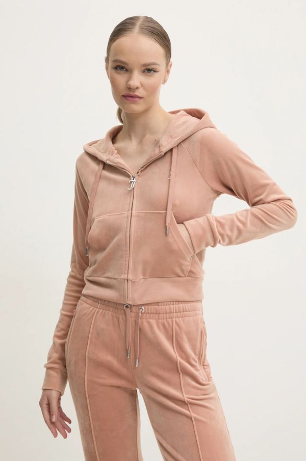 Juicy Couture Velur pulover Juicy Couture MADISON HOODIE rjava barva, s kapuco, JCWA122001