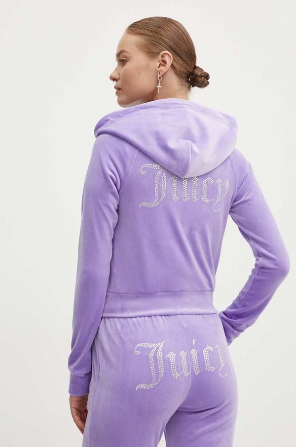 Juicy Couture Velur pulover Juicy Couture MADISON HOODIE vijolična barva, s kapuco, JCWA122001