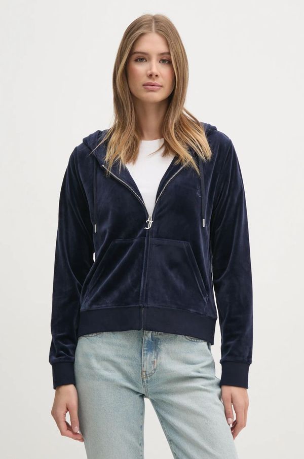 Juicy Couture Velur pulover Juicy Couture mornarsko modra barva, s kapuco, JCAP176