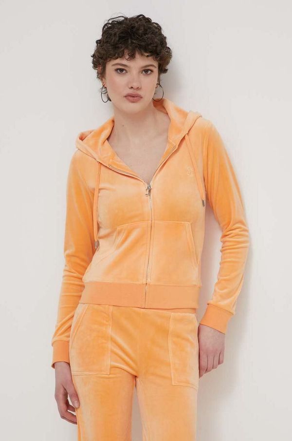 Juicy Couture Velur pulover Juicy Couture oranžna barva, s kapuco