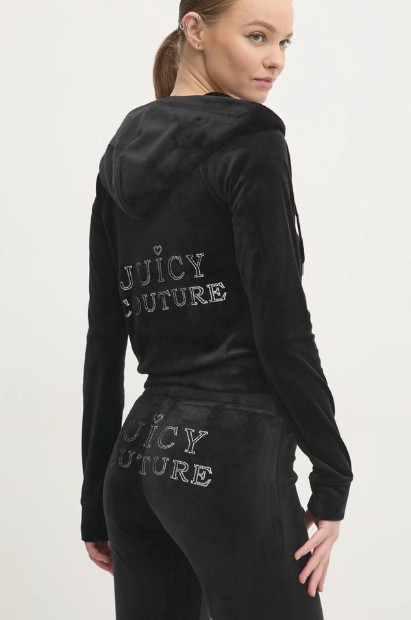 Juicy Couture Velur pulover Juicy Couture REGAL MADISON HOODIE črna barva, s kapuco, JCBAS224828