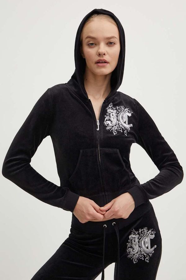 Juicy Couture Velur pulover Juicy Couture RENAISSANCE ROBYN HOODIE črna barva, s kapuco, JCGAS224001