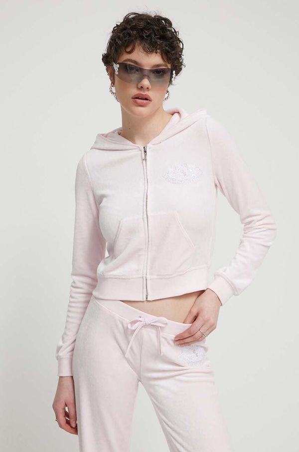 Juicy Couture Velur pulover Juicy Couture roza barva, s kapuco