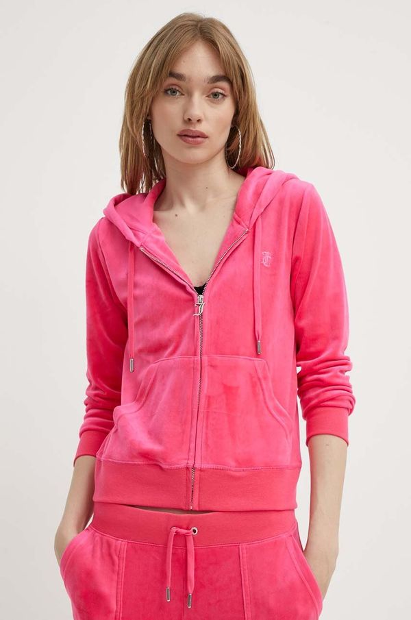 Juicy Couture Velur pulover Juicy Couture roza barva, s kapuco, JCAP176EU