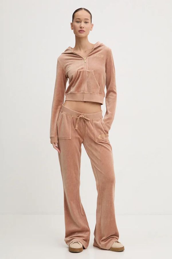 Juicy Couture Velur spodnji del trenirke Juicy Couture HERITAGE CROWN CAISA LOW RISE PANT rjava barva, JCGBJ224012