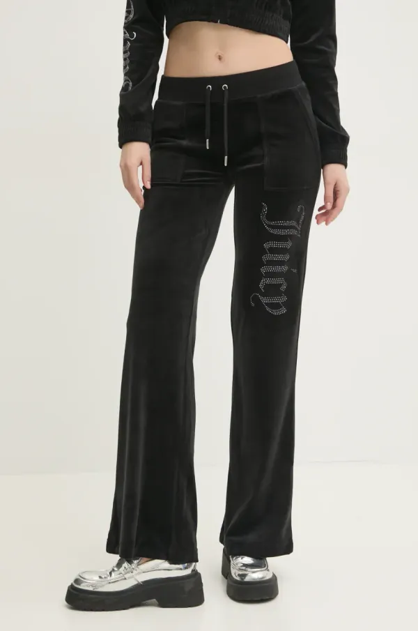Juicy Couture Velur spodnji del trenirke Juicy Couture LAYLA JEWELLED LOW RISE PANT črna barva, JCBBJ224815