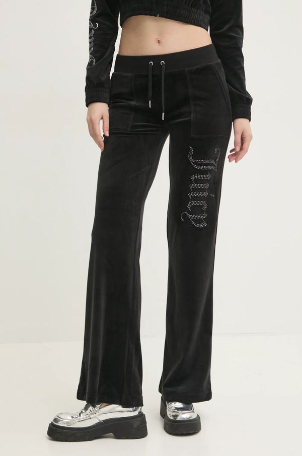 Juicy Couture Velur spodnji del trenirke Juicy Couture LAYLA JEWELLED LOW RISE PANT črna barva, JCBBJ224815