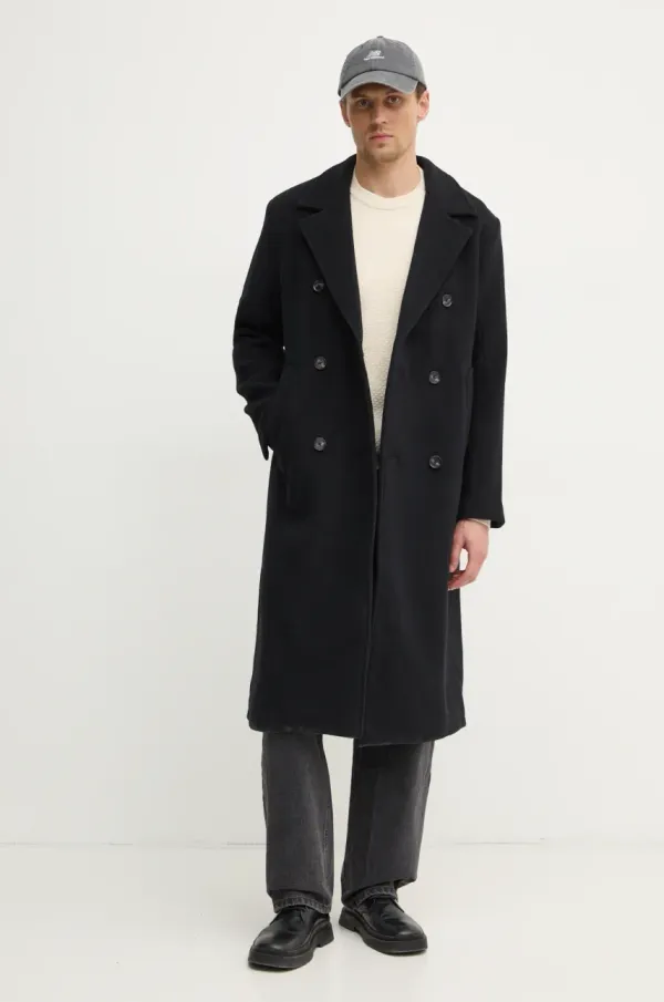 Abercrombie & Fitch Volnen plašč Abercrombie & Fitch črna barva, KI132-4147