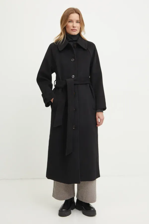 Abercrombie & Fitch Volnen plašč Abercrombie & Fitch črna barva, KI144-4195