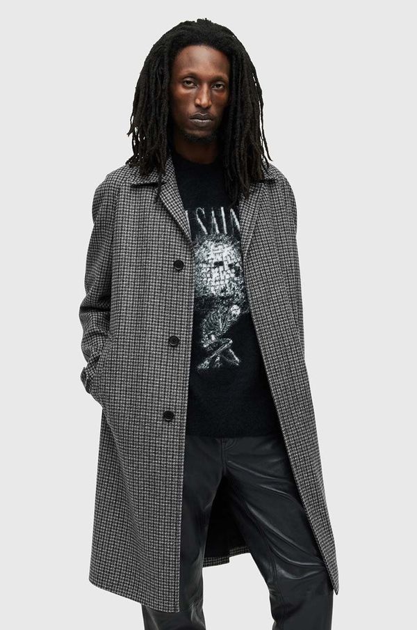 AllSaints Volnen plašč AllSaints GOODMAN siva barva, M017OB