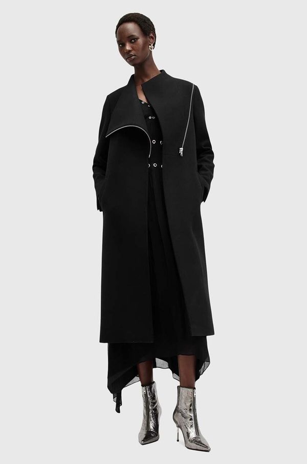 AllSaints Volnen plašč AllSaints MARGOH COAT črna barva, W009OB