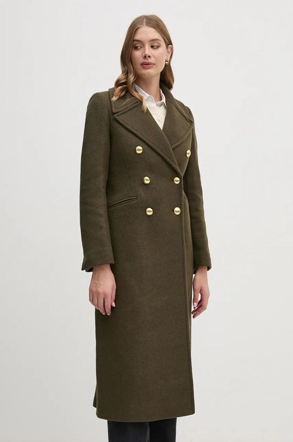 Barbour Volnen plašč Barbour Reva Wool Military Coat zelena barva, LWO0234