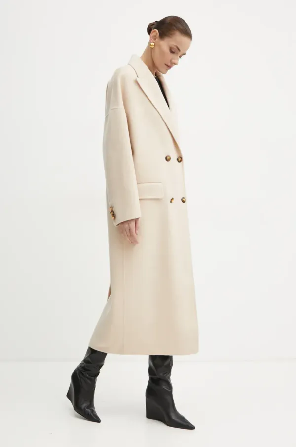 Elisabetta Franchi Volnen plašč Elisabetta Franchi bež barva, CP55D46E2