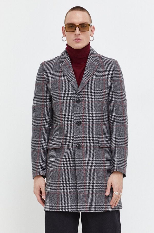 HUGO Volnen plašč HUGO siva barva