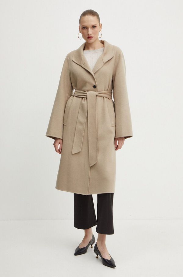 Karl Lagerfeld Volnen plašč Karl Lagerfeld bež barva, 245W1501