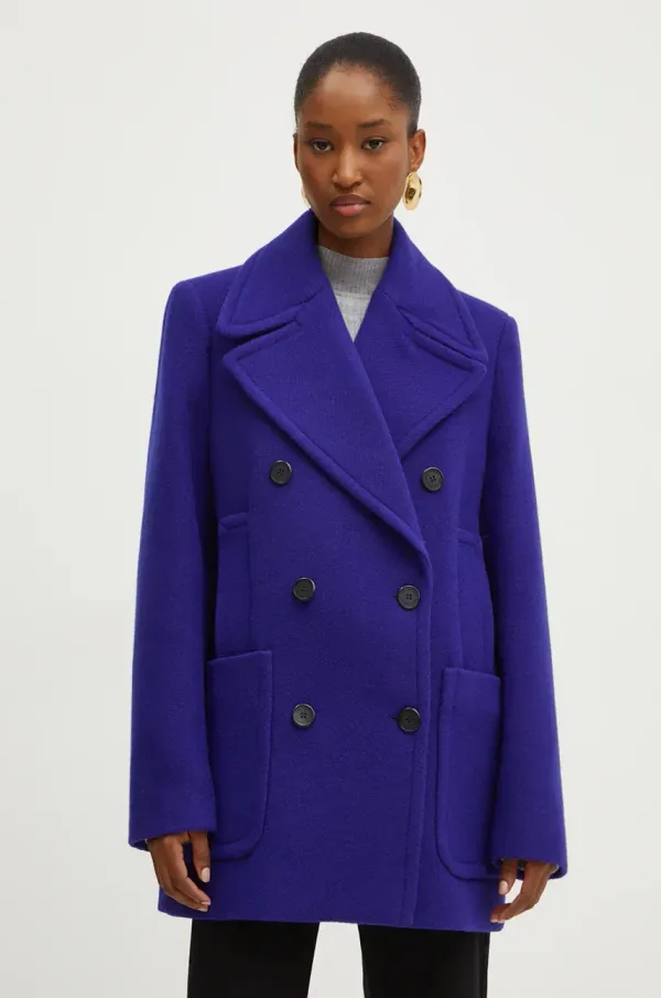 Karl Lagerfeld Volnen plašč Karl Lagerfeld vijolična barva, 246W1508