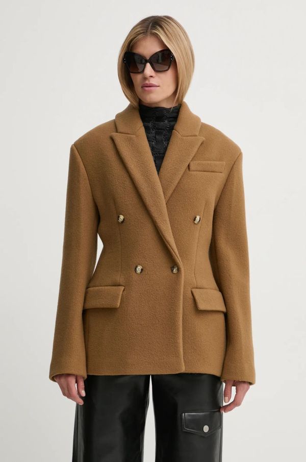 Nanushka Volnen plašč Nanushka PACEY rjava barva, NW24FWJK39976