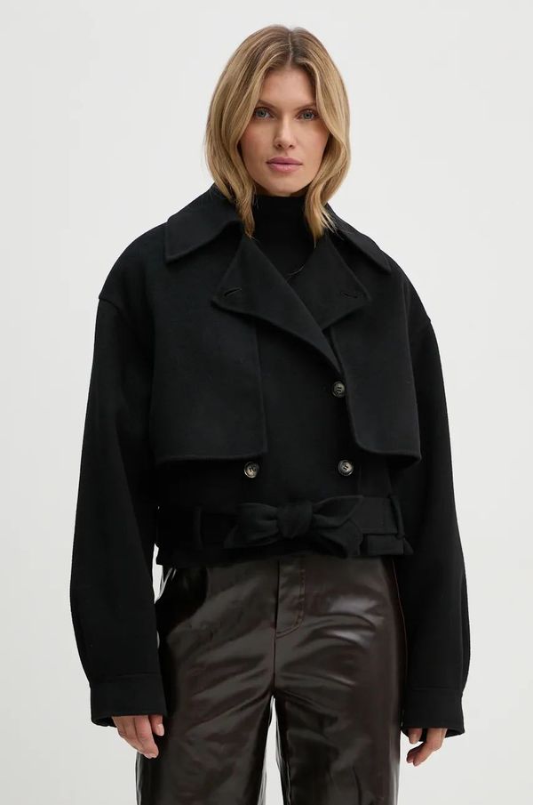 Nanushka Volnen plašč Nanushka SATOYO črna barva, NW24CROW01699