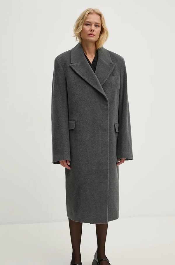 Remain Volnen plašč Remain Heavy Wool Long Coat siva barva, 501889514