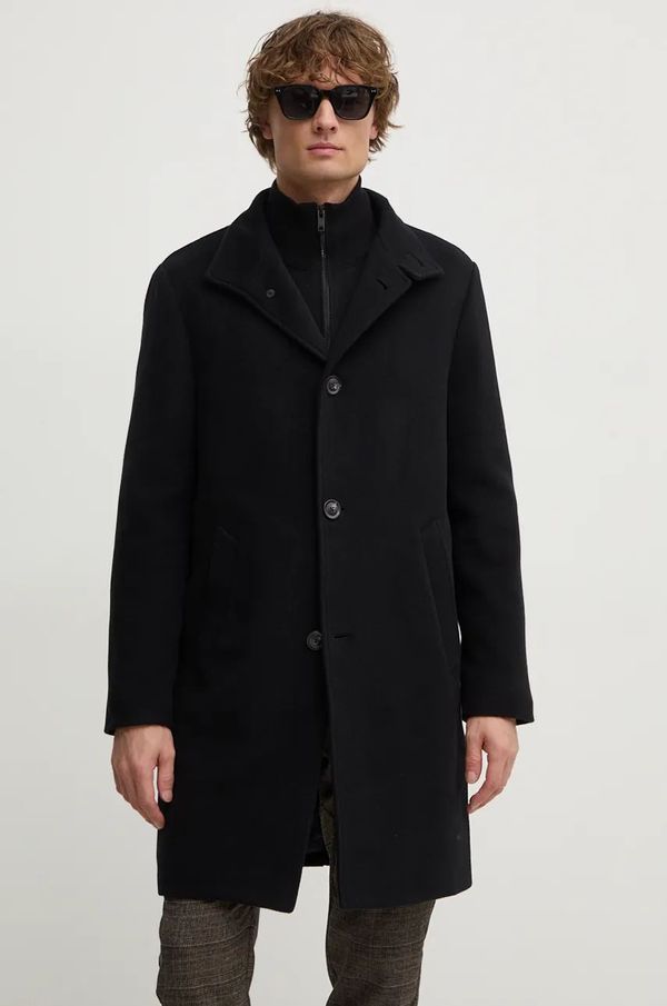 Tommy Hilfiger Volnen plašč Tommy Hilfiger črna barva, MW0MW37956