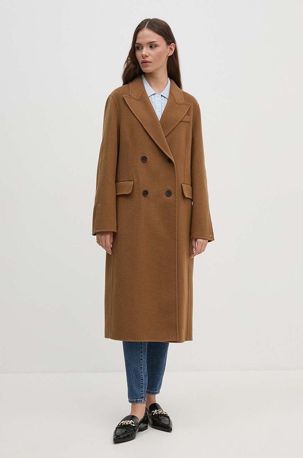 Tommy Hilfiger Volnen plašč Tommy Hilfiger rjava barva, WW0WW42621