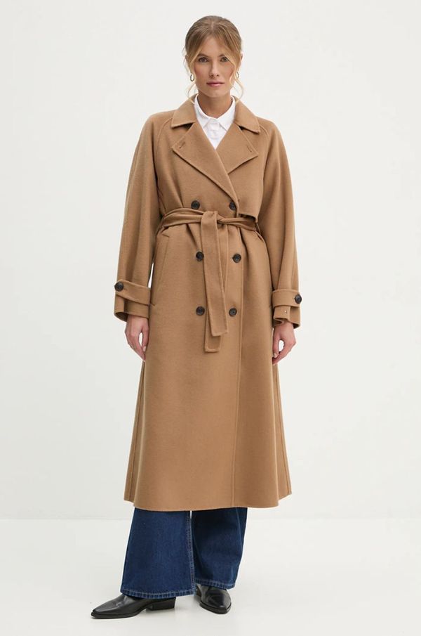 Tommy Hilfiger Volnen plašč Tommy Hilfiger rjava barva, WW0WW45919