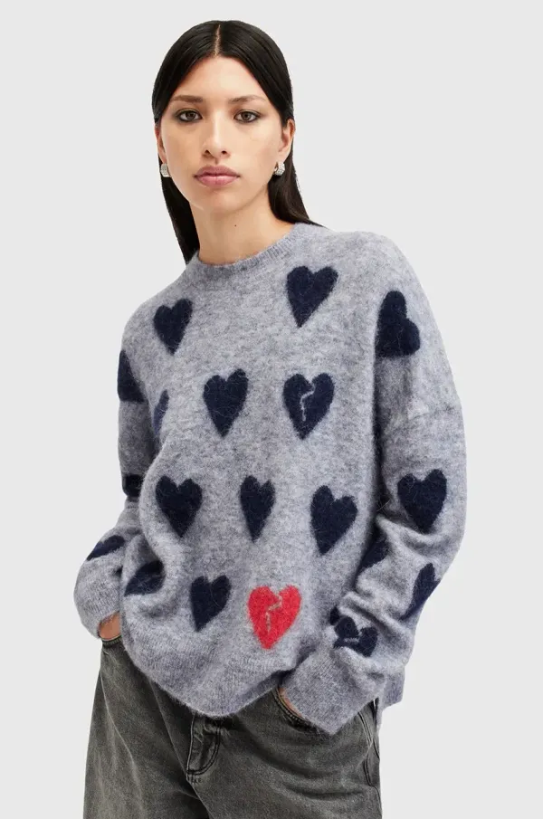 AllSaints Volnen pulover AllSaints AMORA ženski, siva barva, W043KC