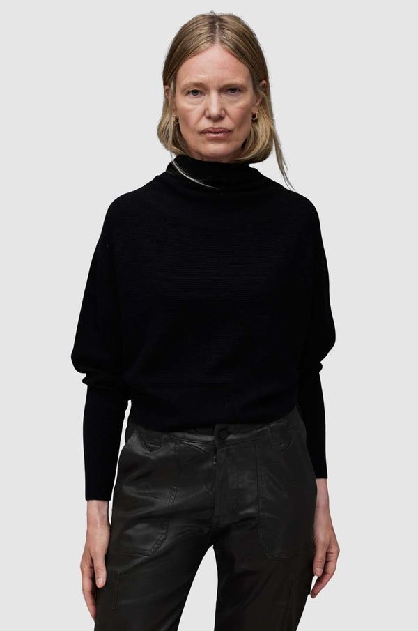 AllSaints Volnen pulover AllSaints RIDLEY CROP ženski, črna barva