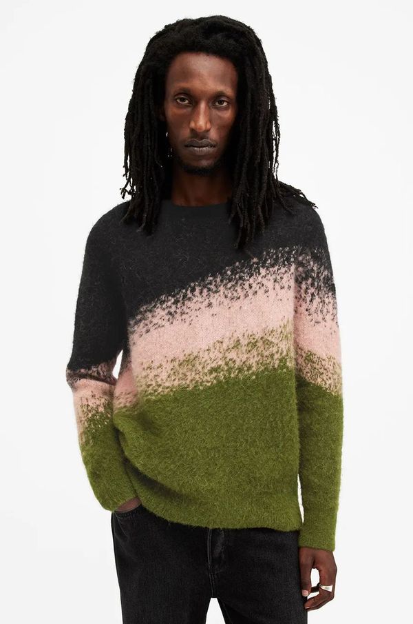AllSaints Volnen pulover AllSaints SIRUS moški, zelena barva, M052KB