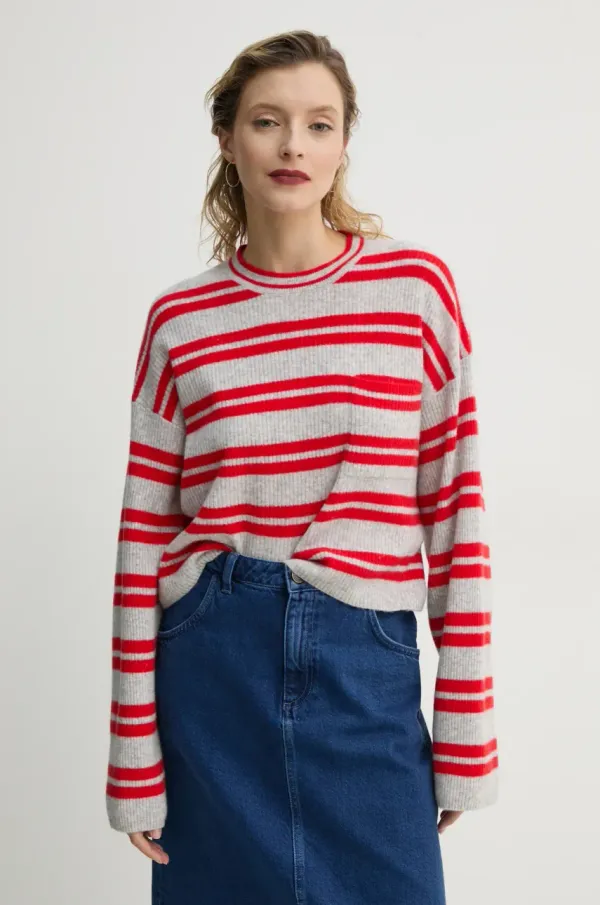 American Vintage Volnen pulover American Vintage ženski, siva barva, RAX18GE25