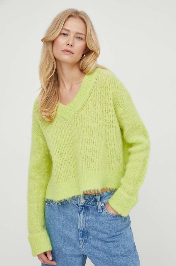 American Vintage Volnen pulover American Vintage ženski, zelena barva