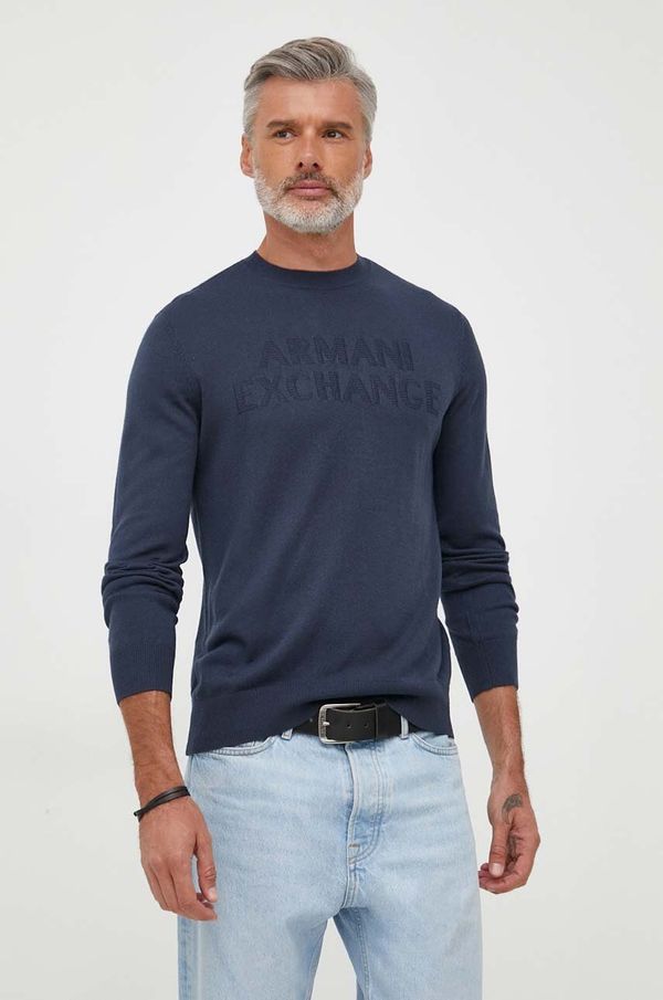 Armani Exchange Volnen pulover Armani Exchange moški, mornarsko modra barva