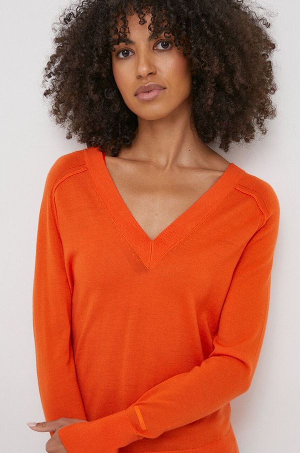 Calvin Klein Volnen pulover Calvin Klein ženski, oranžna barva