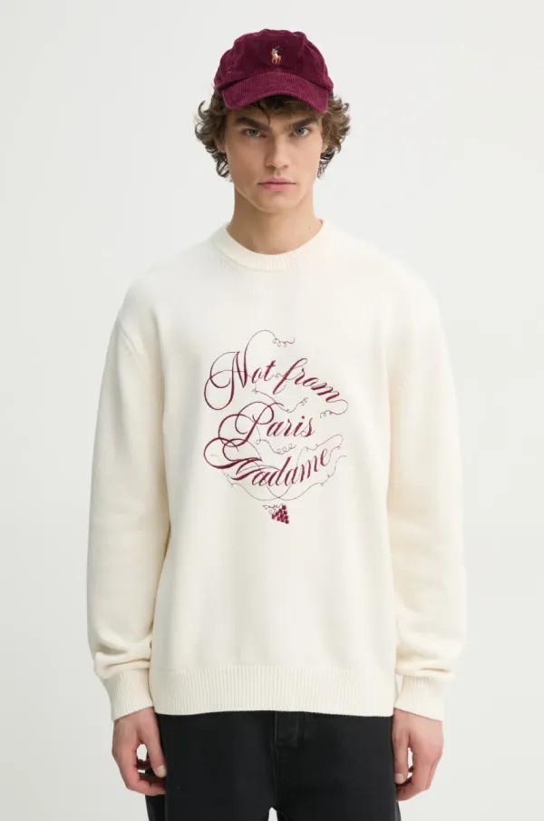 Drôle de Monsieur Volnen pulover Drôle de Monsieur Le Pull Slogan Vignes moški, bež barva, F-PO178-WO023-CM