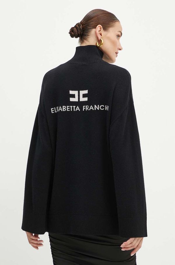 Elisabetta Franchi Volnen pulover Elisabetta Franchi ženski, črna barva, MK65S46E2