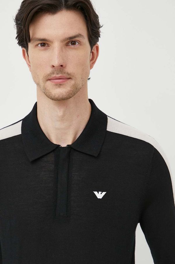 Emporio Armani Volnen pulover Emporio Armani moški, črna barva