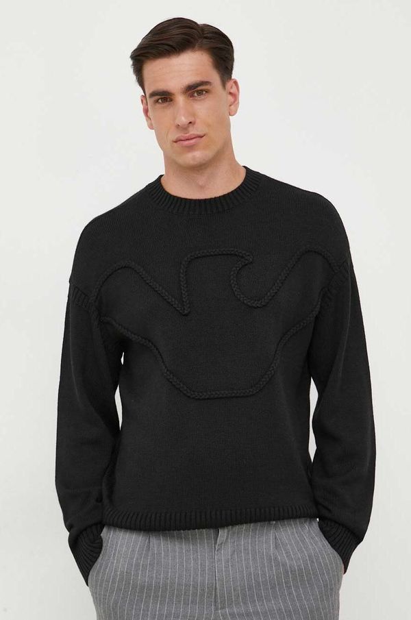 Emporio Armani Volnen pulover Emporio Armani moški, črna barva