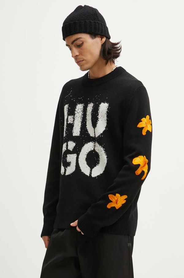 Hugo Volnen pulover HUGO moški, črna barva, 50516653