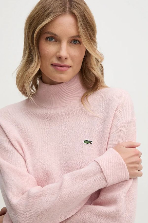 Lacoste Volnen pulover Lacoste ženski, roza barva