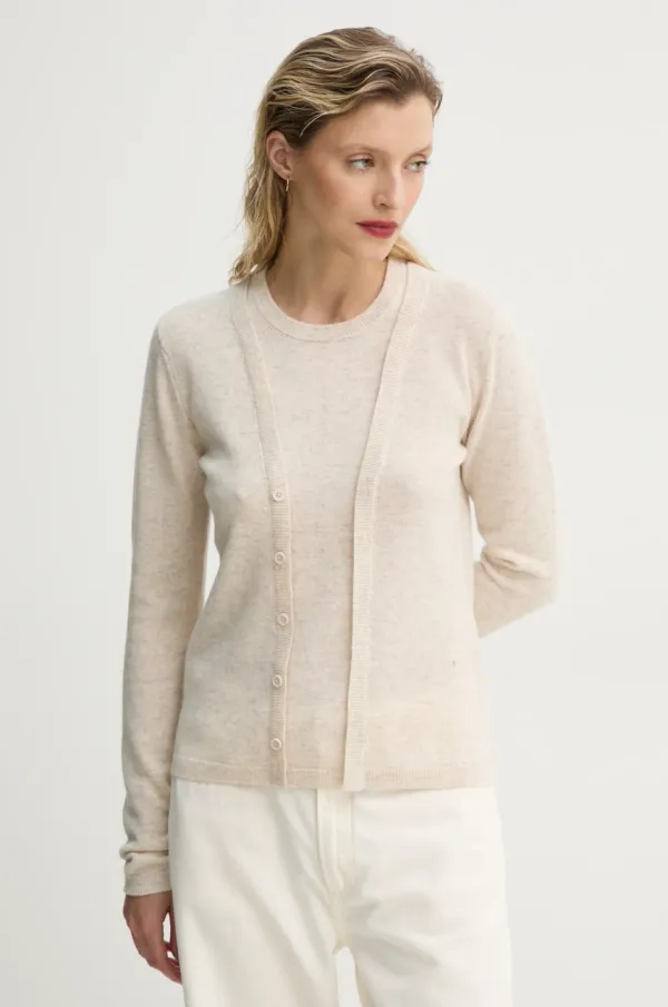 MUNTHE Volnen pulover MUNTHE FELYX ženski, bež barva, 251160125174