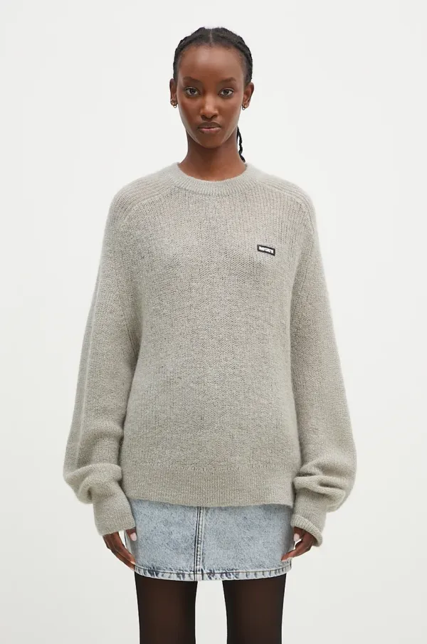 Rotate Volnen pulover Rotate Light Knit Logo ženski, siva barva, 1128671125