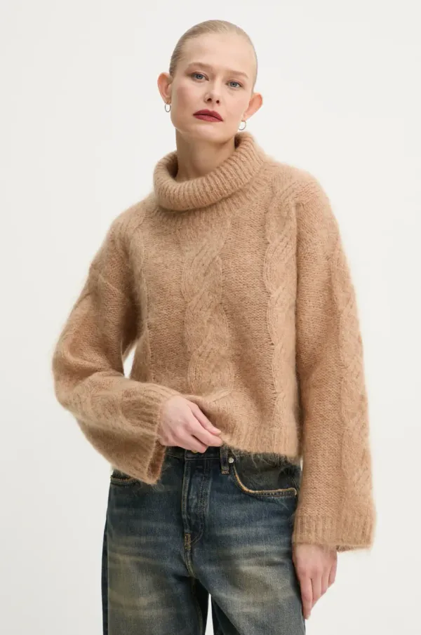 Stand Studio Volnen pulover Stand Studio Britt Polo ženski, rjava barva, 66358-8712