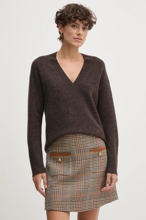 Tommy Hilfiger Volnen pulover Tommy Hilfiger ženski, rjava barva, WW0WW43101