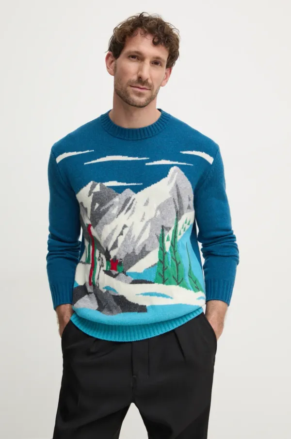 United Colors of Benetton Volnen pulover United Colors of Benetton moški, turkizna barva, 1244K108S