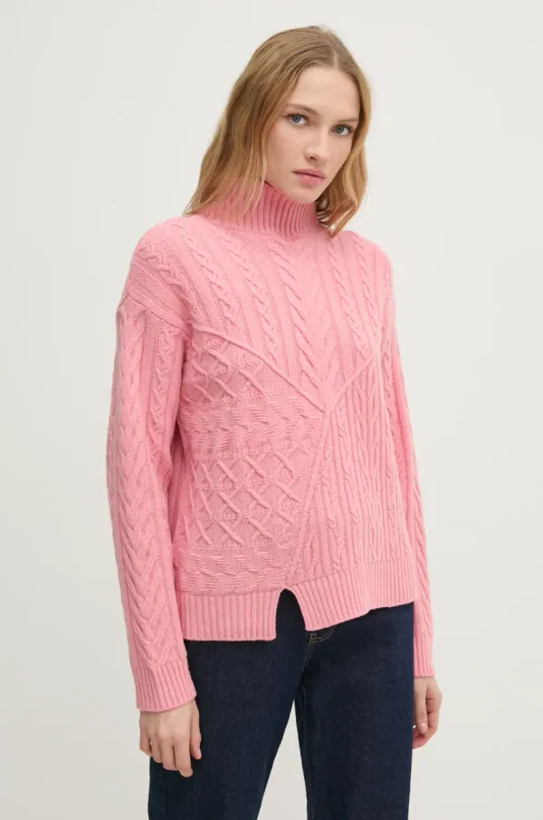 United Colors of Benetton Volnen pulover United Colors of Benetton ženski, roza barva, 1444D203L