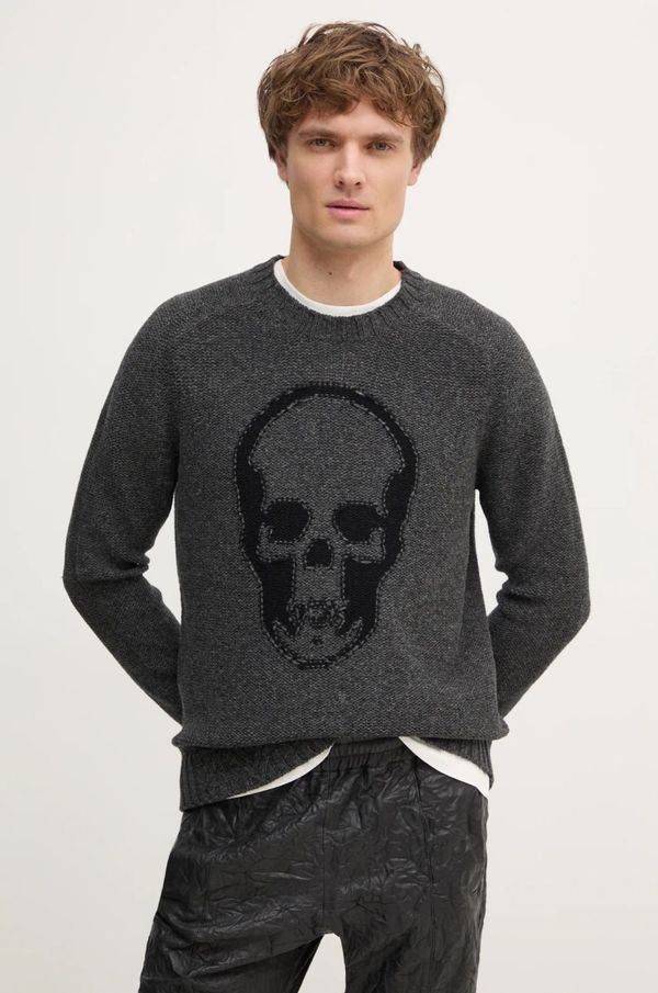 Zadig&Voltaire Volnen pulover ZADIG&VOLTAIRE moški, siva barva, KMSW01718